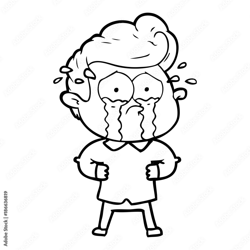 cartoon crying man with hands on hips