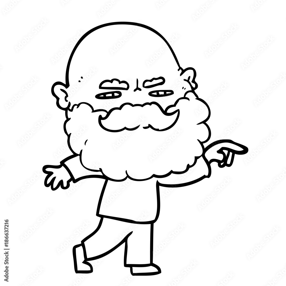 cartoon man with beard frowning and pointing cartoon man with beard frowning and pointing