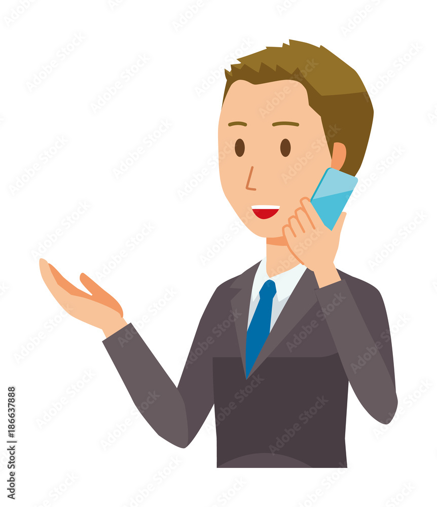 A young businessman is talking on a smartphone A young businessman is talking on a smartphone