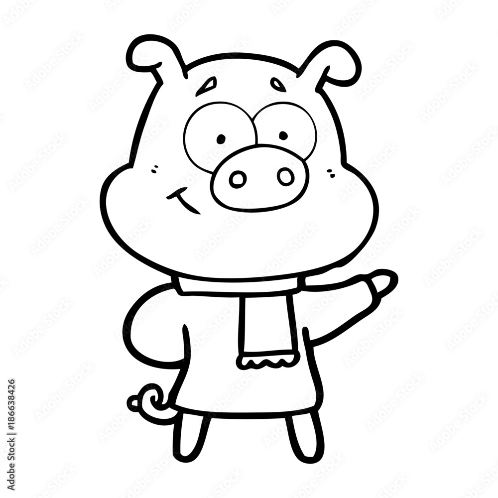 happy cartoon pig wearing warm clothes happy cartoon pig wearing warm clothes