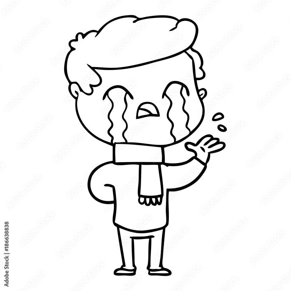cartoon man crying wearing winter scarf cartoon man crying wearing winter scarf
