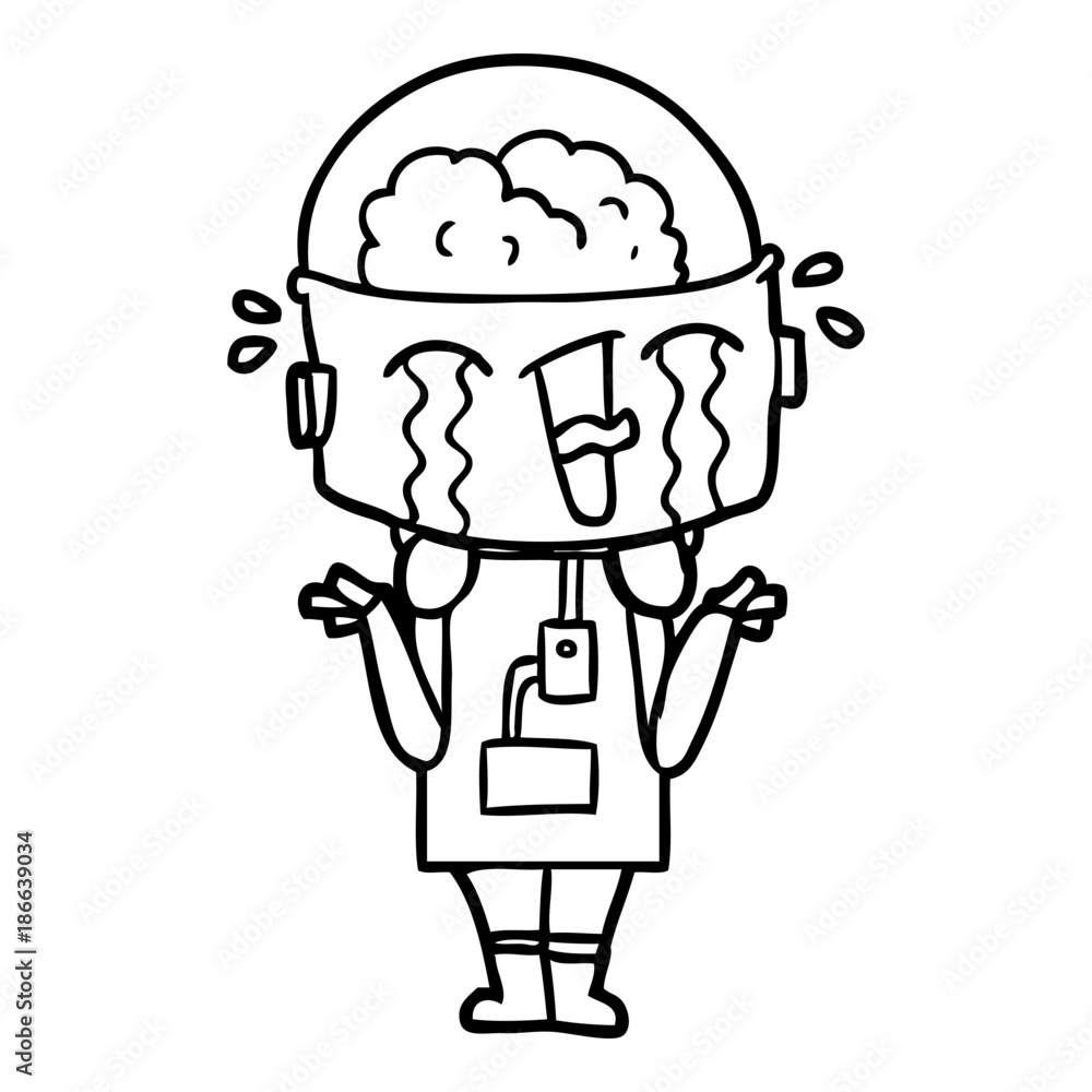cartoon crying robot shrugging shoulders in confusion cartoon crying robot shrugging shoulders in confusion