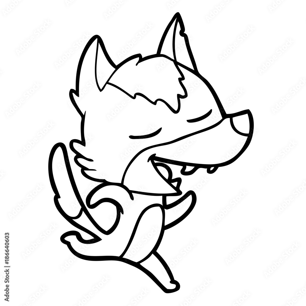 Obraz premium cartoon running wolf laughing