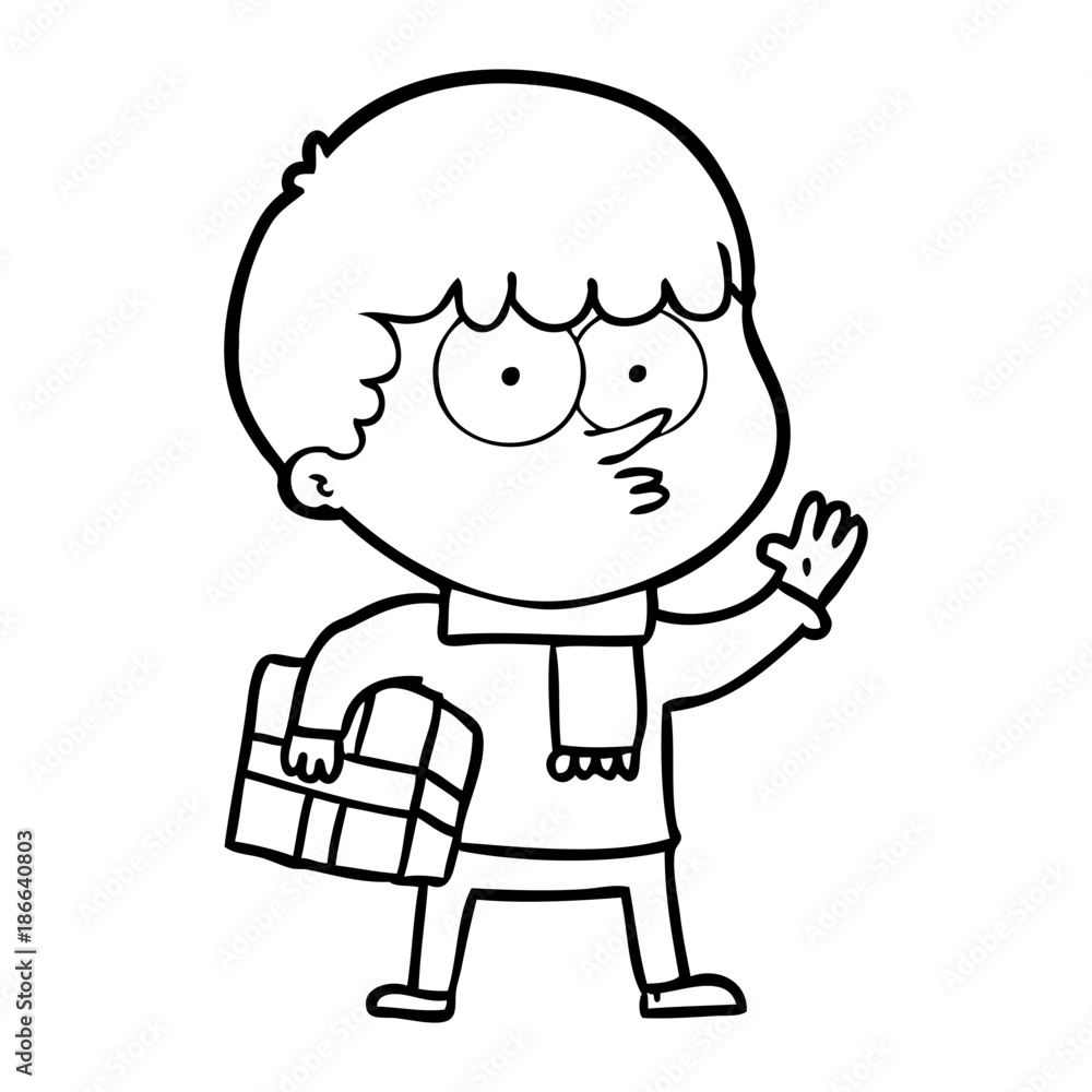 cartoon curious boy carrying a gift cartoon curious boy carrying a gift