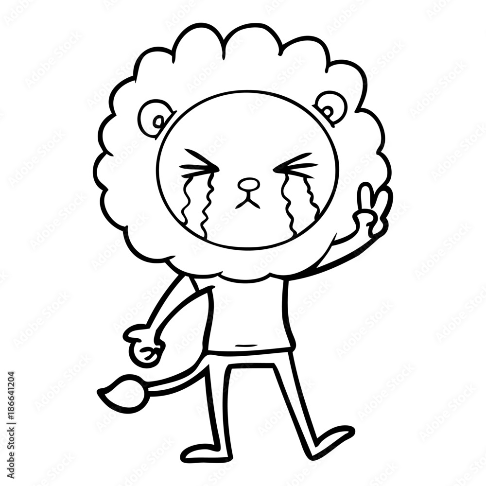 cartoon crying lion giving peace sign cartoon crying lion giving peace sign