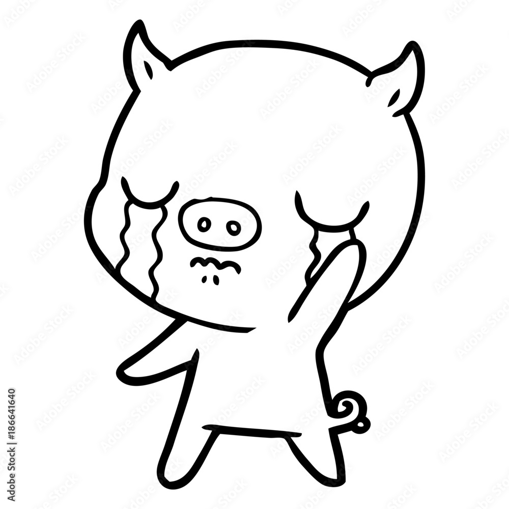 cartoon pig crying waving goodbye cartoon pig crying waving goodbye