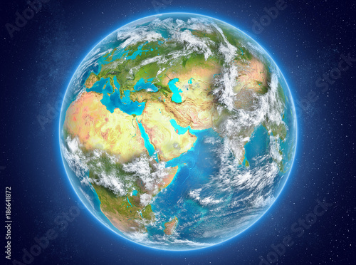 Fototapeta Naklejka Na Ścianę i Meble -  Qatar on planet Earth in space