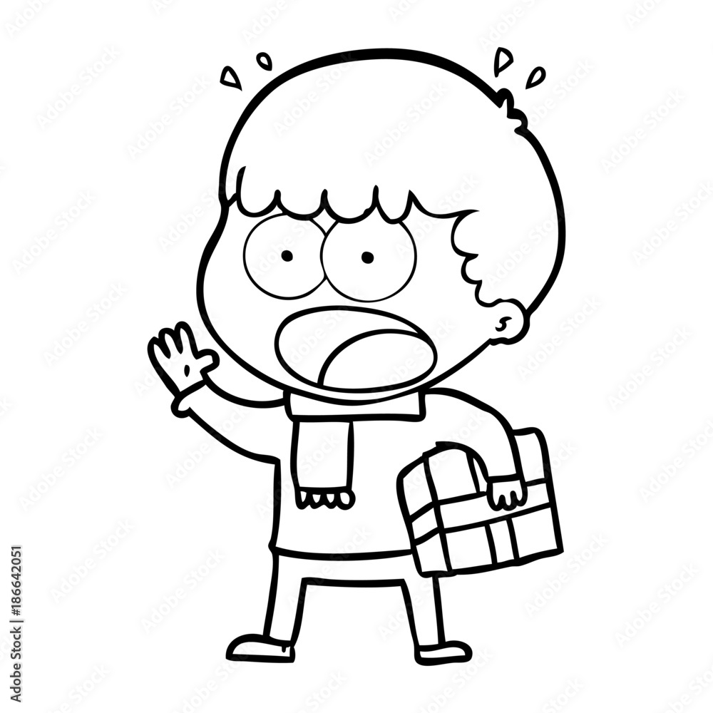 cartoon shocked man with gift cartoon shocked man with gift