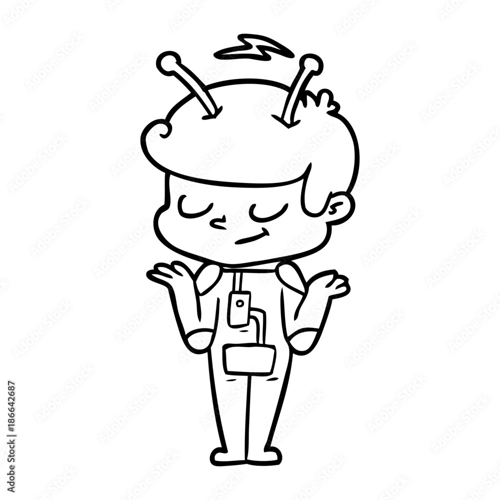 friendly cartoon spaceman shrugging friendly cartoon spaceman shrugging