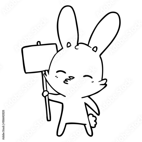 curious bunny cartoon with placard