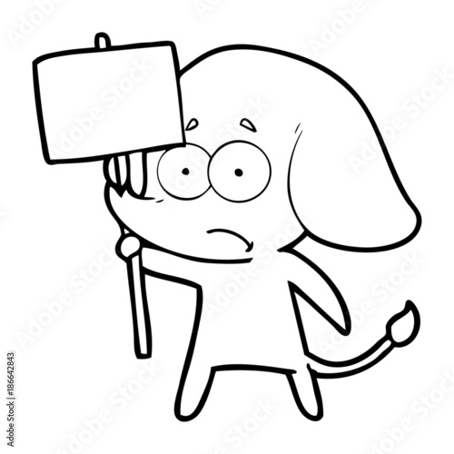 cartoon unsure elephant with protest sign