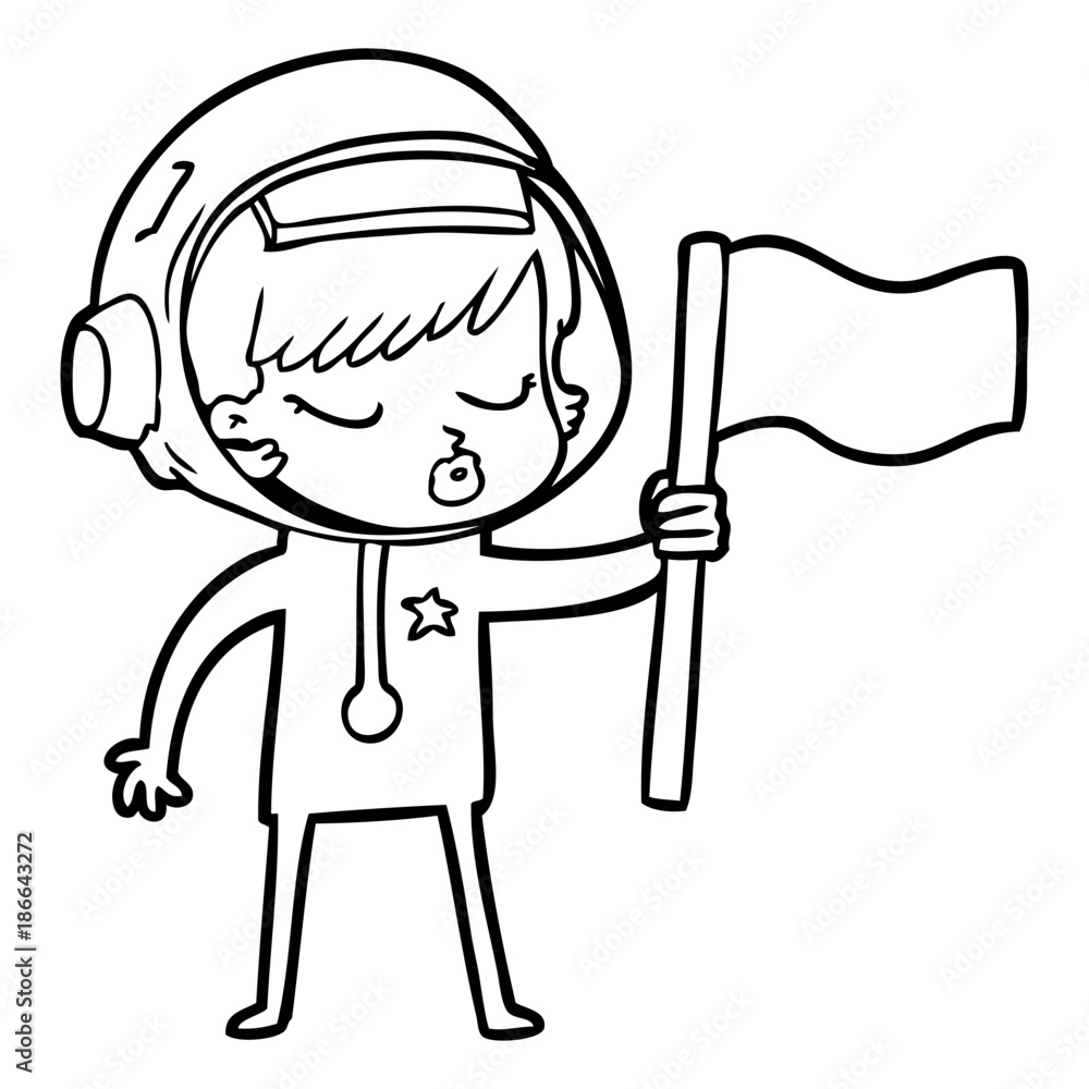 cartoon pretty astronaut girl planting flag cartoon pretty astronaut girl planting flag