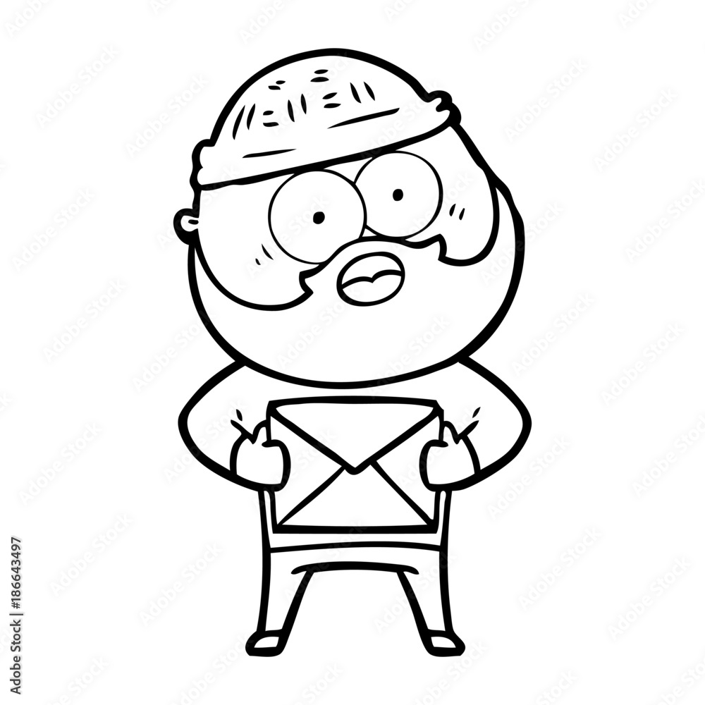 cartoon surprised bearded man holding letter cartoon surprised bearded man holding letter