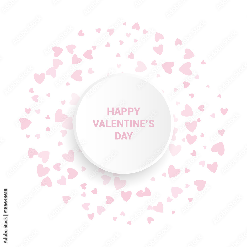 Light pink color confetti with hearts in circular design on trasparent background.