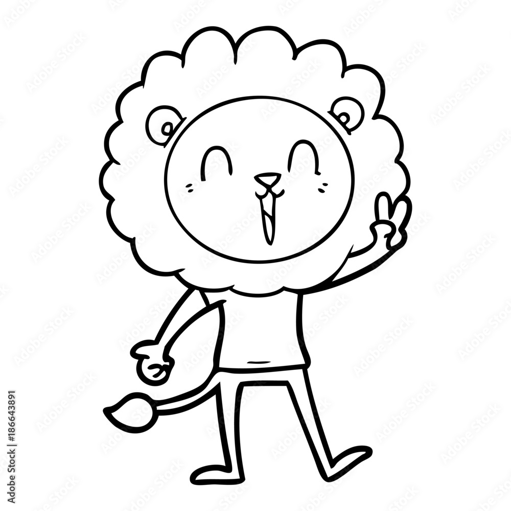 laughing lion giving peace sign laughing lion giving peace sign