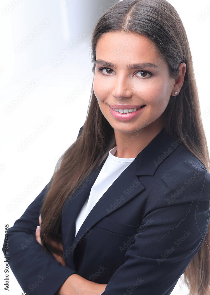 closeup of a smiling business woman standing closeup of a smiling business woman standing