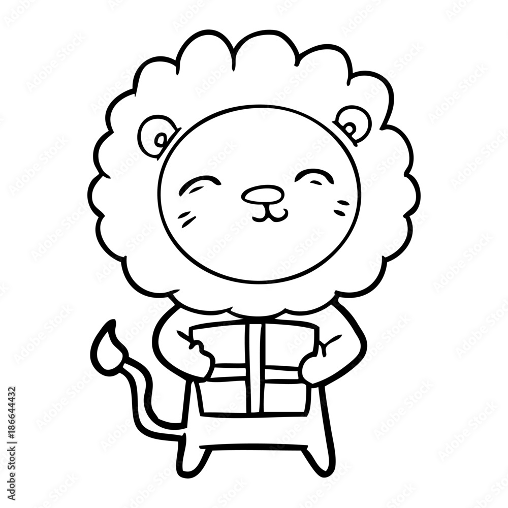 cartoon lion with christmas present cartoon lion with christmas present
