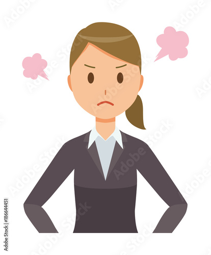 A business woman in a suit is angry