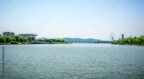 lake with city photo