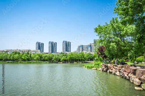lake with city photo