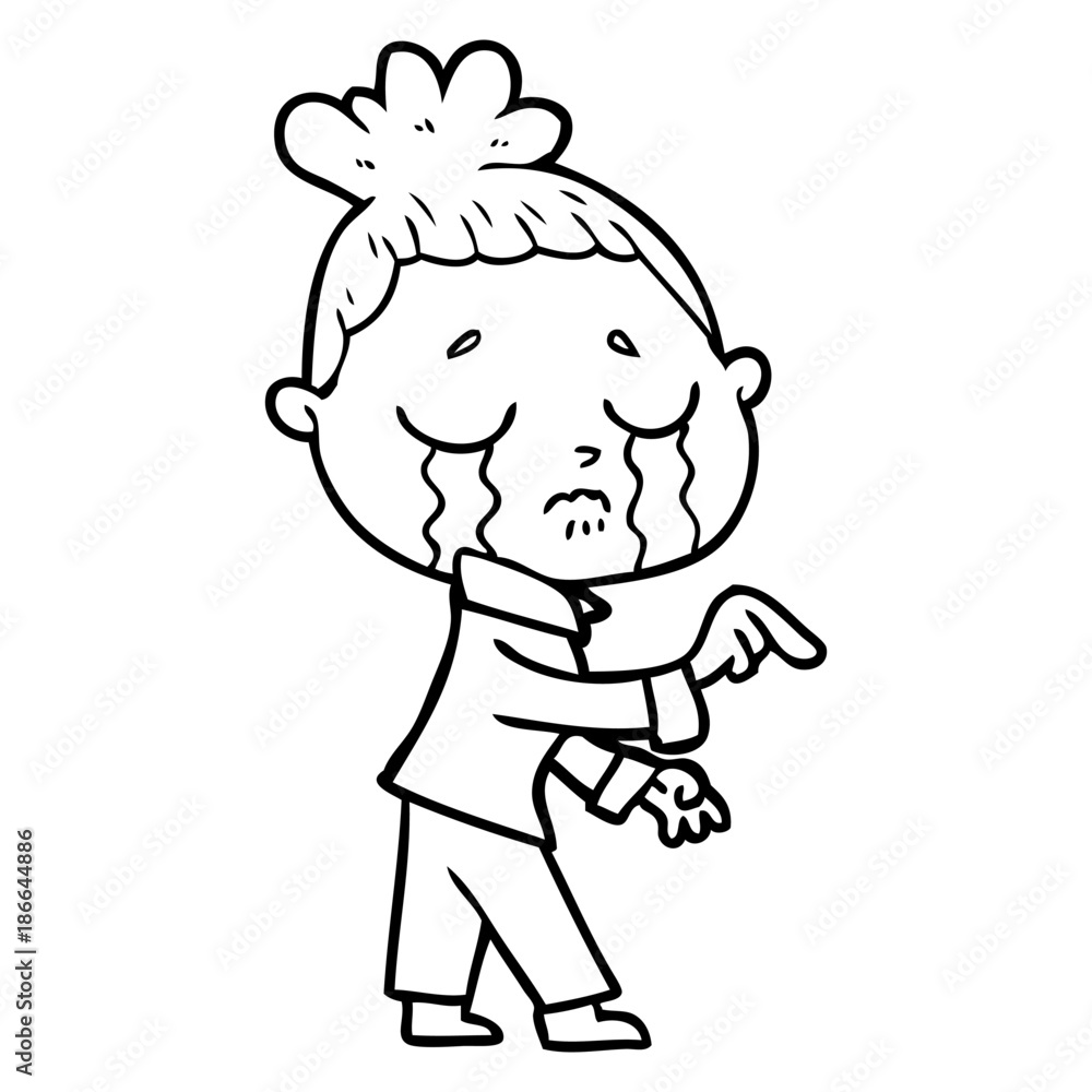 cartoon crying woman pointing