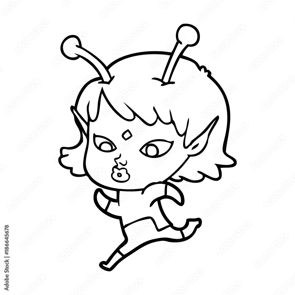 Fototapeta premium pretty cartoon alien girl running