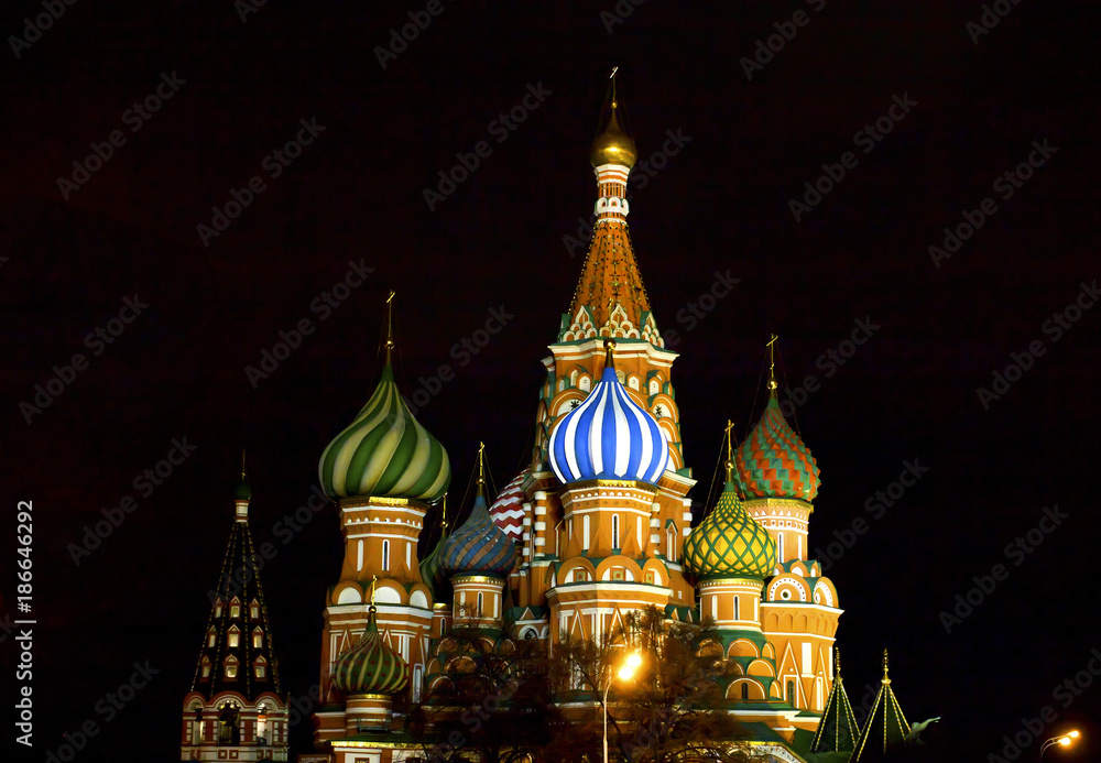 St. Basil's Cathedral on Red Square in Moscow. Night illumination.