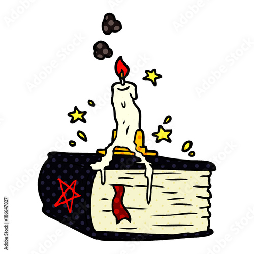 cartoon spooky spellbook with dribbling candle