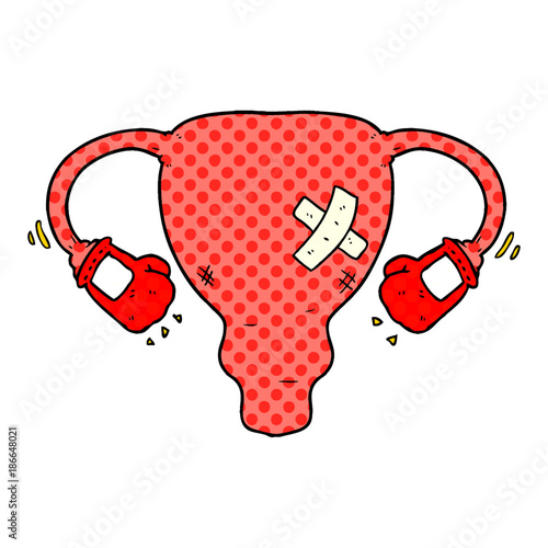 cartoon beat up uterus with boxing gloves
