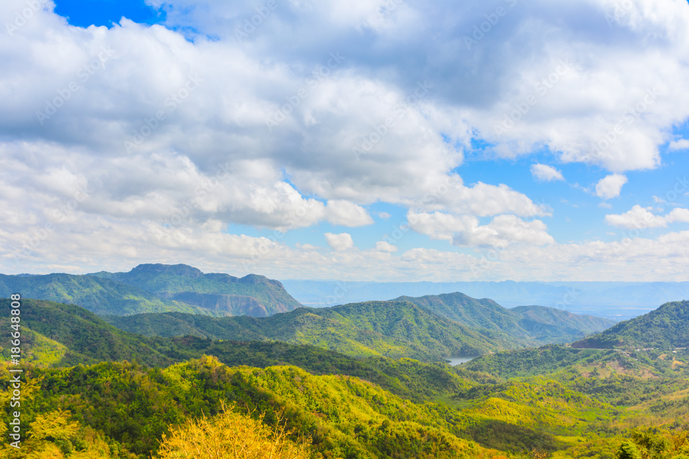 Countryside view with mountain and cloudy sky in Thailand