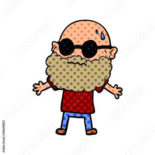 cartoon worried man with beard and sunglasses