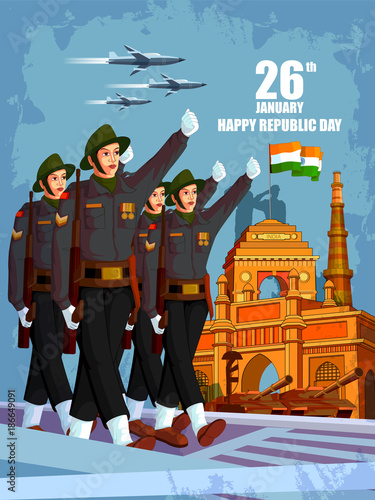 Indian army with flag for Happy Republic Day of India