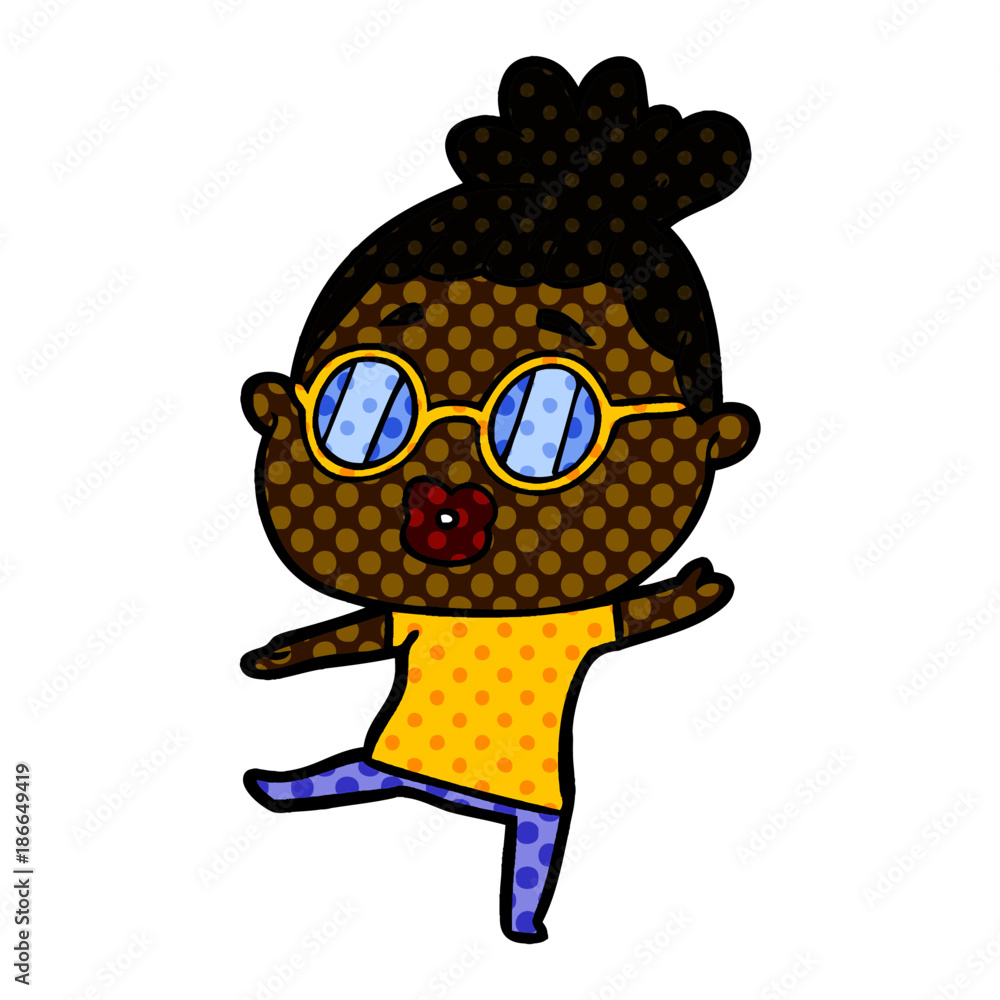 cartoon woman dancing wearing spectacles cartoon woman dancing wearing spectacles