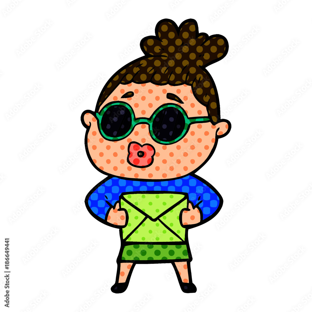 cartoon woman wearing sunglasses