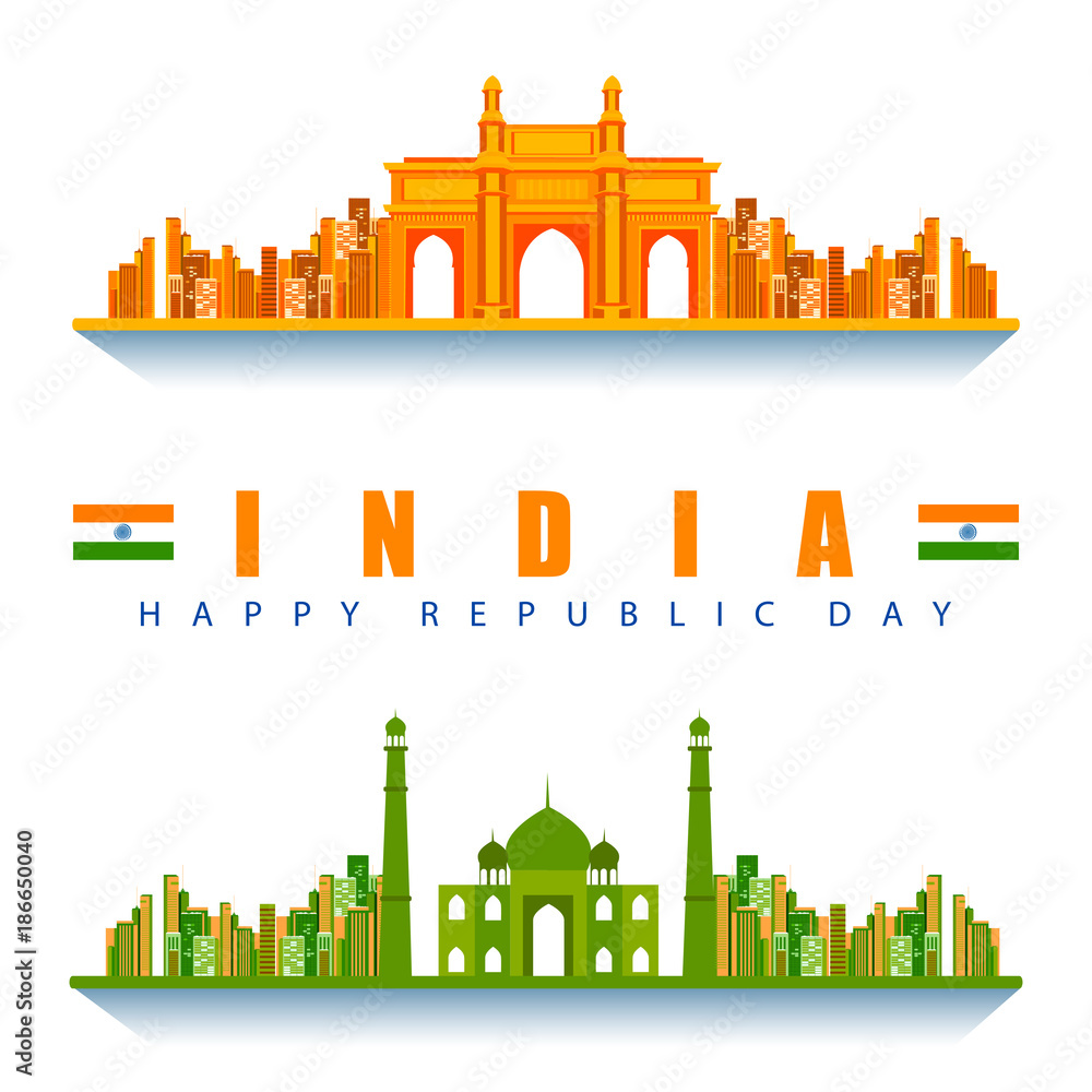 Famous monument of India on tricolor Indian background