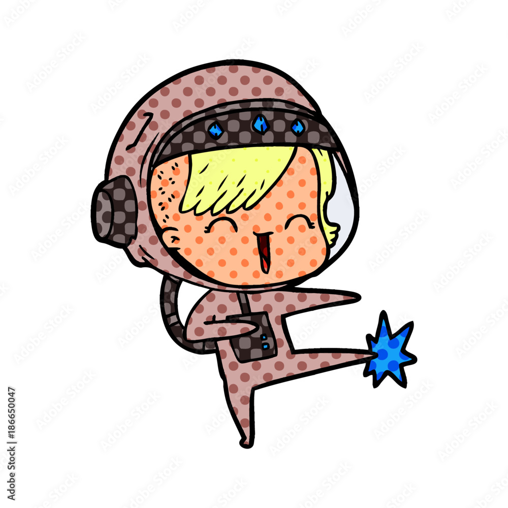 Fototapeta premium happy cartoon space girl kicking