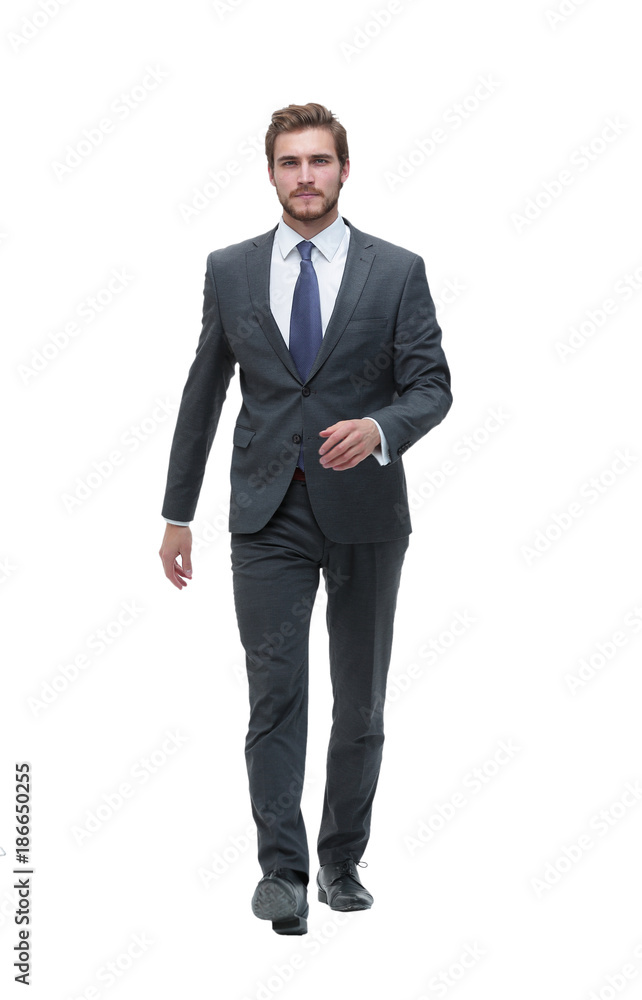 in full growth. businessman goes forward in full growth. businessman goes forward