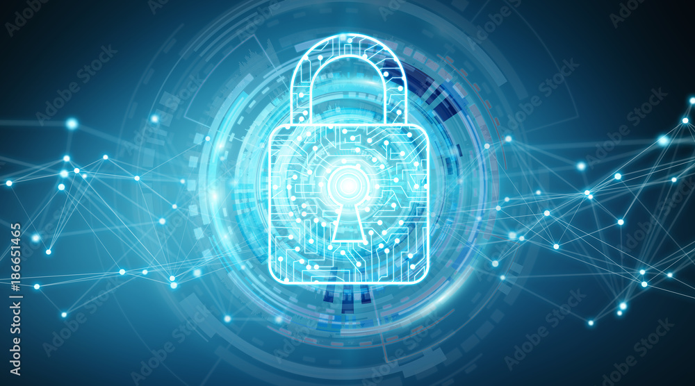 Obraz premium Modern digital data shield antivirus 3D rendering
