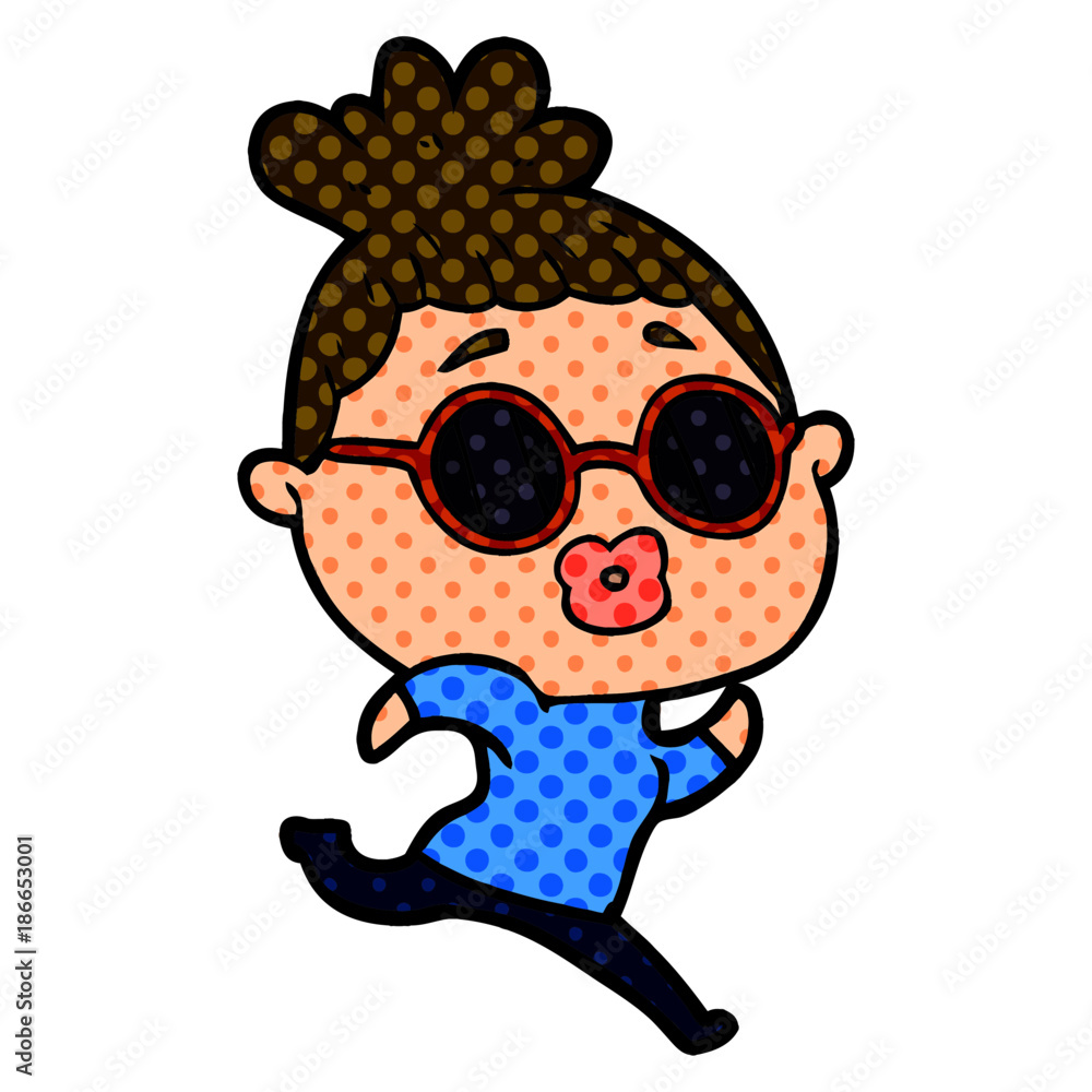 cartoon woman running wearing sunglasses cartoon woman running wearing sunglasses