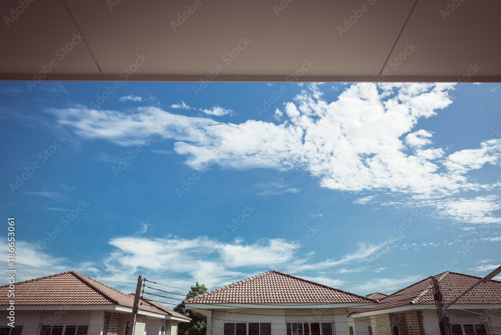 House roof with the blue sky background,Modern home in village