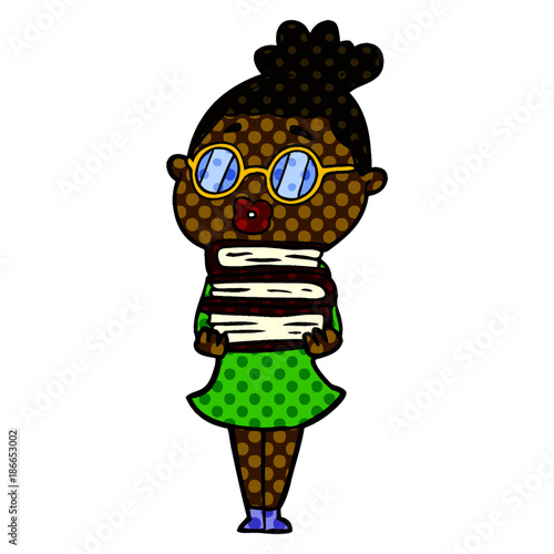 cartoon librarian woman wearing spectacles
