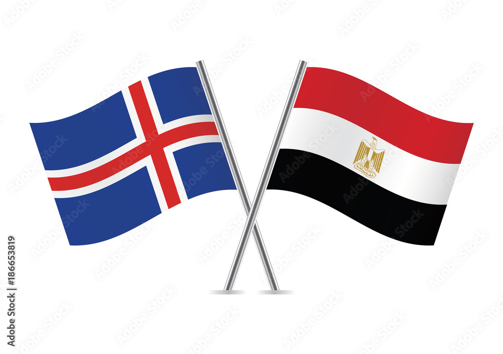 Iceland and Egypt flags. Vector illustration.
