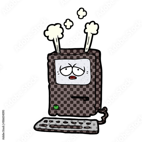 cartoon tired computer overheating