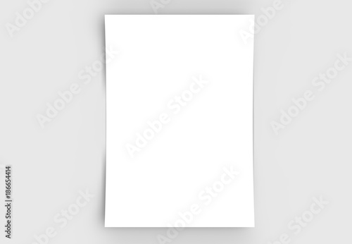 A4 format empty paper note template. White sheet  paper mock up. 3D illustrating.