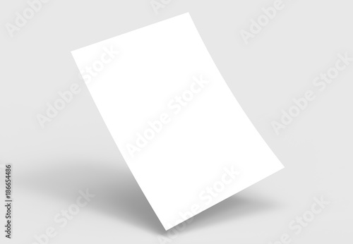 A4 format empty paper note template. White sheet  paper mock up. 3D illustrating.