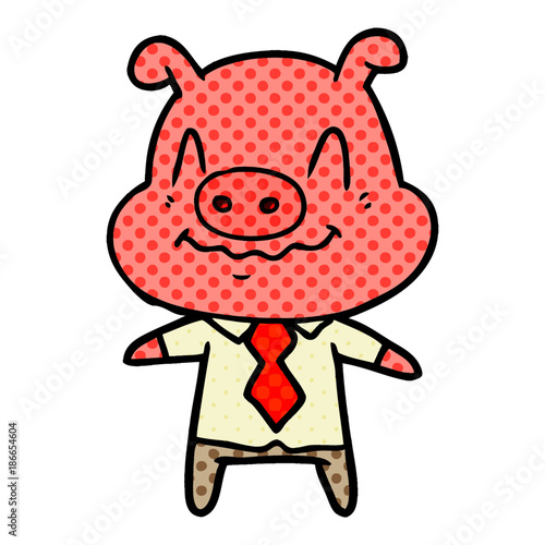 nervous cartoon pig boss
