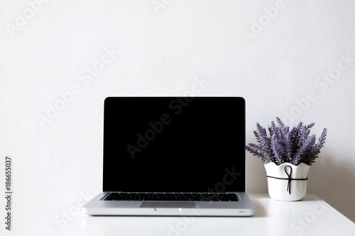 Laptop with blank screen isolated on white background - mockup template, all laptop in focus