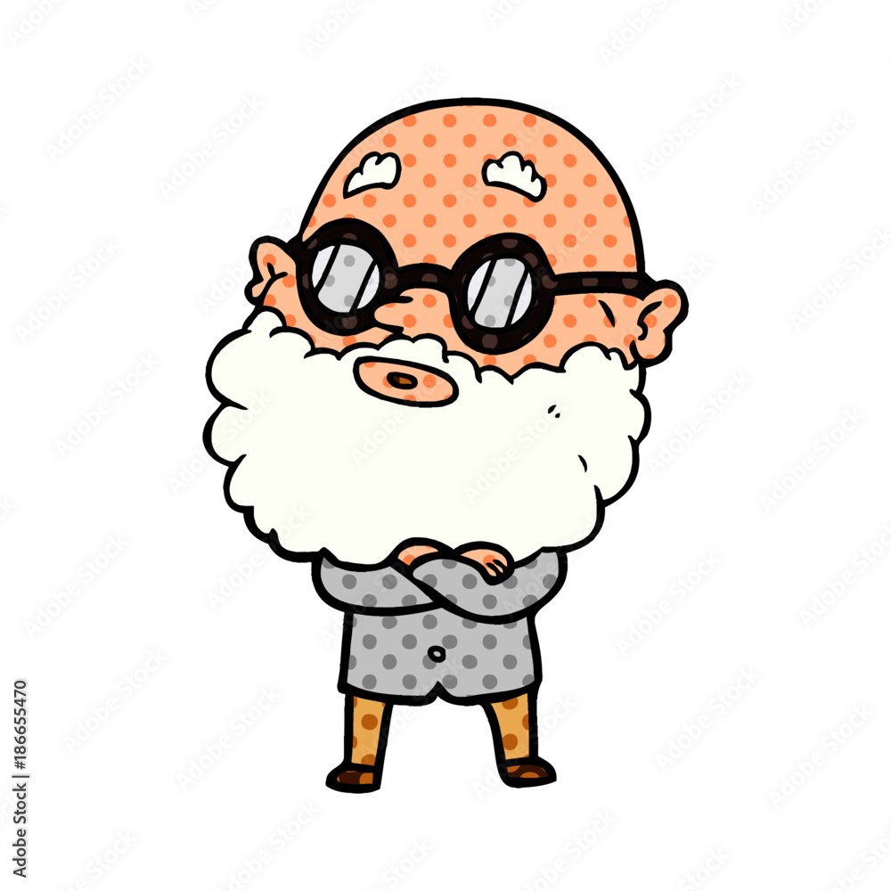 cartoon curious man with beard and glasses