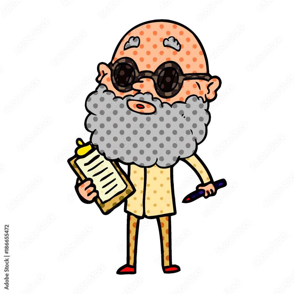 Fototapeta premium cartoon curious man with beard and sunglasses