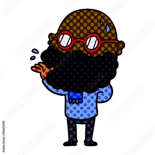 cartoon worried man with beard and spectacles
